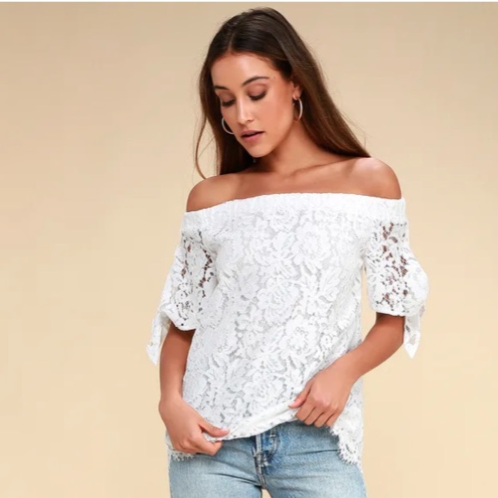 Lulu’s Ethereal View Ivory Lace Off Shoulder Top